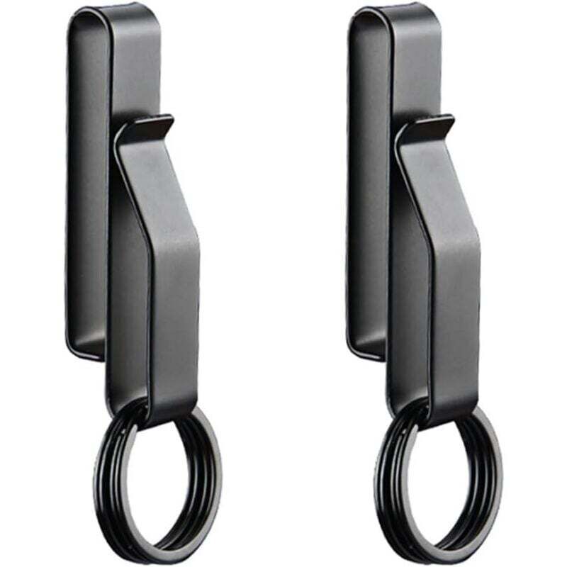 2pcs Porte Clé Clip, Porte-Clés Tactique avec 4pcs Anneaux, en Acier Inoxydable pour Ceinture de Hommes Sécurité Mousqueton Ceinture Porte-Clés à