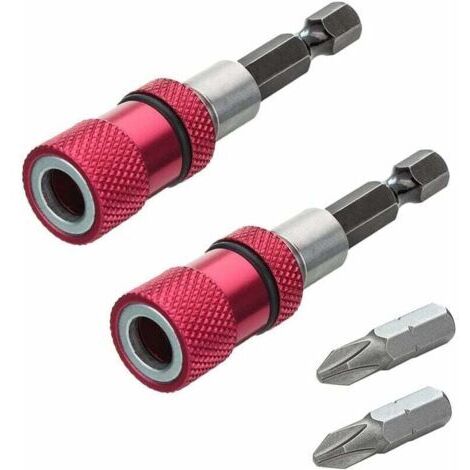 2pcs Porte-Embouts Magnétique avec Butée de Profondeur 1/4 Pouce Mandrin de Tournevis Cloison Sèche Magnétique Embouts de Tournevis à Douille pour Barre de Dégagement Rapide
