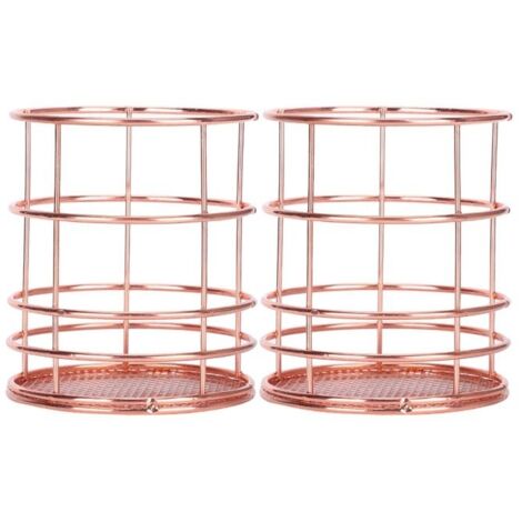 2pcs Porte-Stylo Panier de Rangement de Bureau Rond Or Rose Boîte de Maquillage en Maille en Métal