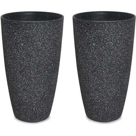 2 Pcs Pot à Fleurs Plastique Eco-friendly  Rond - NOVELTY avec Finition Marbre, 22 x 12.5 x 17.5 cm