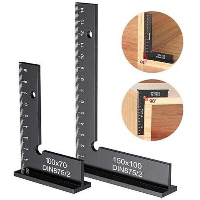 2pcs Précision Angle Droit Bloc Règle avec Échelle, Aluminium 150x100mm +100x70mm Fausse Equerre Charpentier Metal