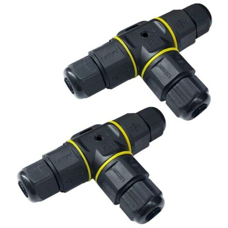 2Pcs Premium Boîtes de Jonction T-Forme 4～9mm (Noir, PA66), 3 Broches Connecteur de Câble, Connecteur Étanche IP68, Connecteurs Boîtier Électrique Extérieur