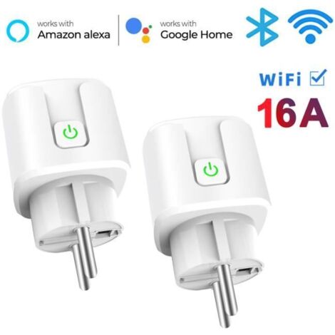 2PCS Prise Connectée Wifi Intelligente PRUMYA 16A Compatible avec Android iOS Amazon Alexa Google Home Assistant, Programmable