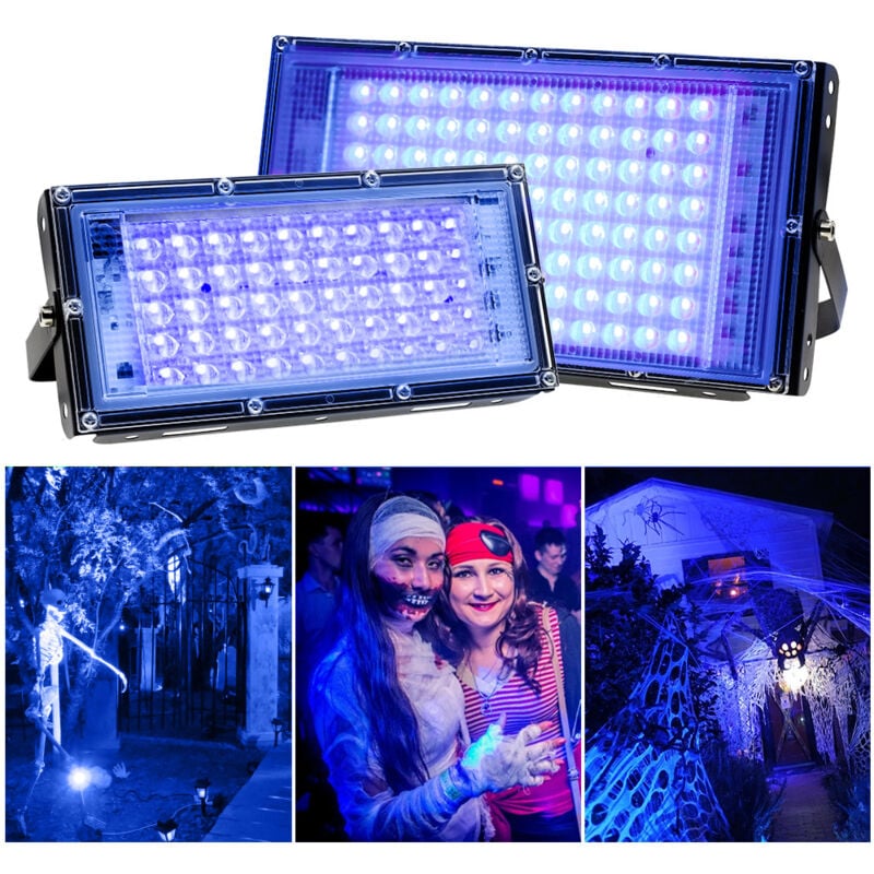 2pcs Projecteur uv led 100W Lumière Noire IP65 Imperméable, Lampe led Ultra-violet, Eclairage à Effet pour Aquarium, Soirée, Peinture Fluo, affiche