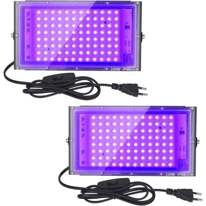 SNQ - 2pcs Projecteur uv led 100W Lumière Noire IP65 Imperméable, Lampe led Ultra-violet, Eclairage à Effet pour Aquarium, Soirée, Peinture Fluo,