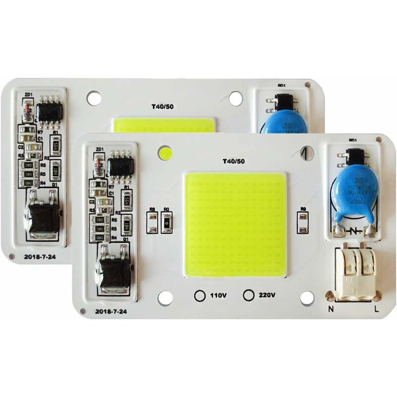 Memkey - 2PCS Puce led 50W blanc 6000K 220V cob led chip Aucune Soudure Requise Pilote ic intelligent intégré pour lumière d'inondation led