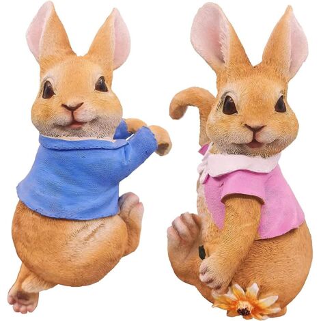 2pcs Rabbit Garden Ornaments,Outdoor Garden Resin Statue,Hanging Sculpture,Garden Hanger Animal Statue Ornaments for Flower Pot/Garden Fence