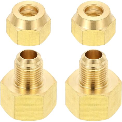 2pcs Raccords de Tube en Laiton, Femelle 1/2" x Mâle 5/8", Apdateur d'Accouplement à 45 Degrés avec Écrou Bride, Raccord Tuyau HVAC Climatisation Plomberie Gaz - 5/8" Flare Female 3/8" Male