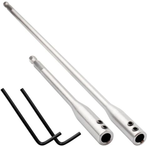 2pcs Rallonge de Foret 150mm/300mm Extension de Foret en Acier à Haute Teneur en Carbone Rallonge de Perceuse 1/4" Rallonge de Mèche en Bois 6.35mm Rallonge de Tige avec 2 Clés Hex