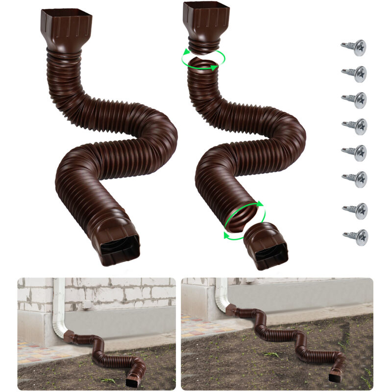 Sjqka - 2pcs Rallonges de Bec de Descente de Gouttière Flexibles 53 à 152 cm pour gouttière de pluie, rallonge de bec de descente(Brun)