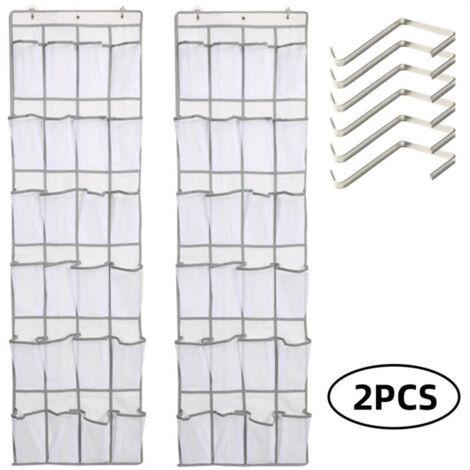 2pcs Range Chaussures à Suspendre sur la Porte, Sac de Rangement Suspendu avec 24 Poches, Rangement de Chaussures Suspendu, Organiseur de Suspension Multifonction pour Chambre à Coucher, Salle de Bain