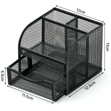 2Pcs Rangement Bureau, Organisateur de Bureau en Filet MéTallique, Pot a Crayon Bureau avec 4 Compartiments de Tri, Porte Stylo Peu Encombrant avec Tiroir Coulissant pour Papeterie, Maison, école