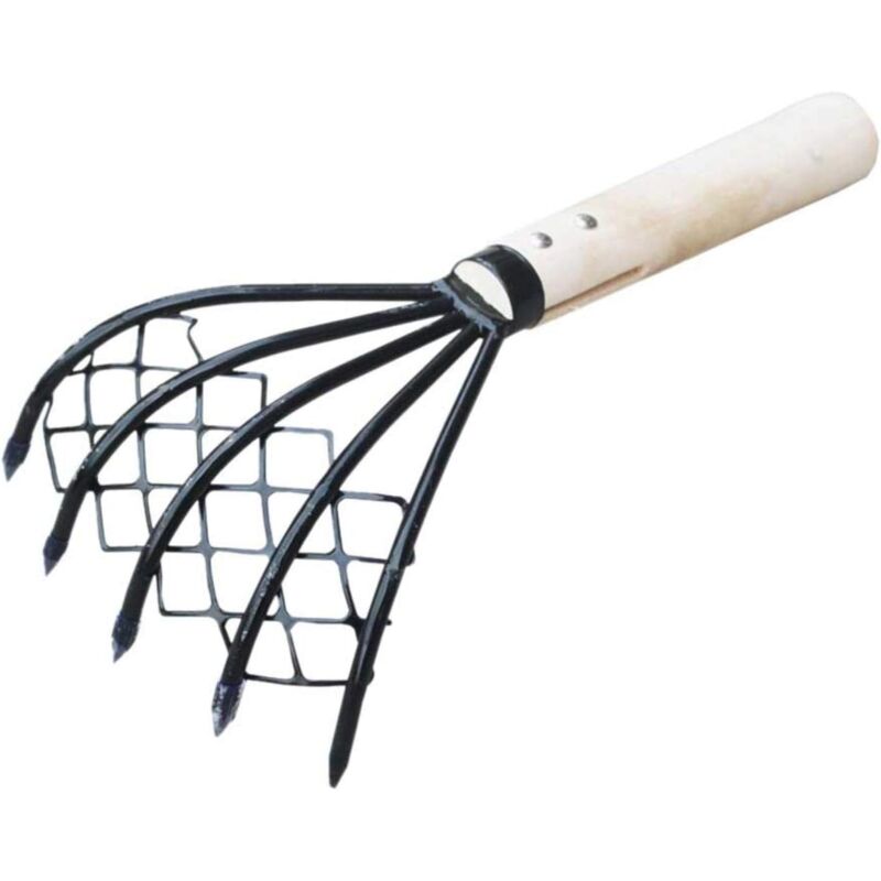 2pcs Râteau à palourdes, outil de fourchette de creusement de plage utile à 5 griffes avec filet en maille, accessoires de fruits de mer pour creuser