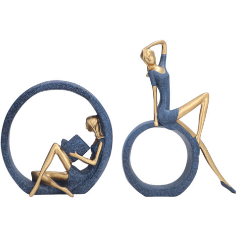 2pcs Reading Woman Sculpture Yoga Girl Statue Resin Hand Crafted Vivid Shape Resin Decoration for Office Desktop Hallway