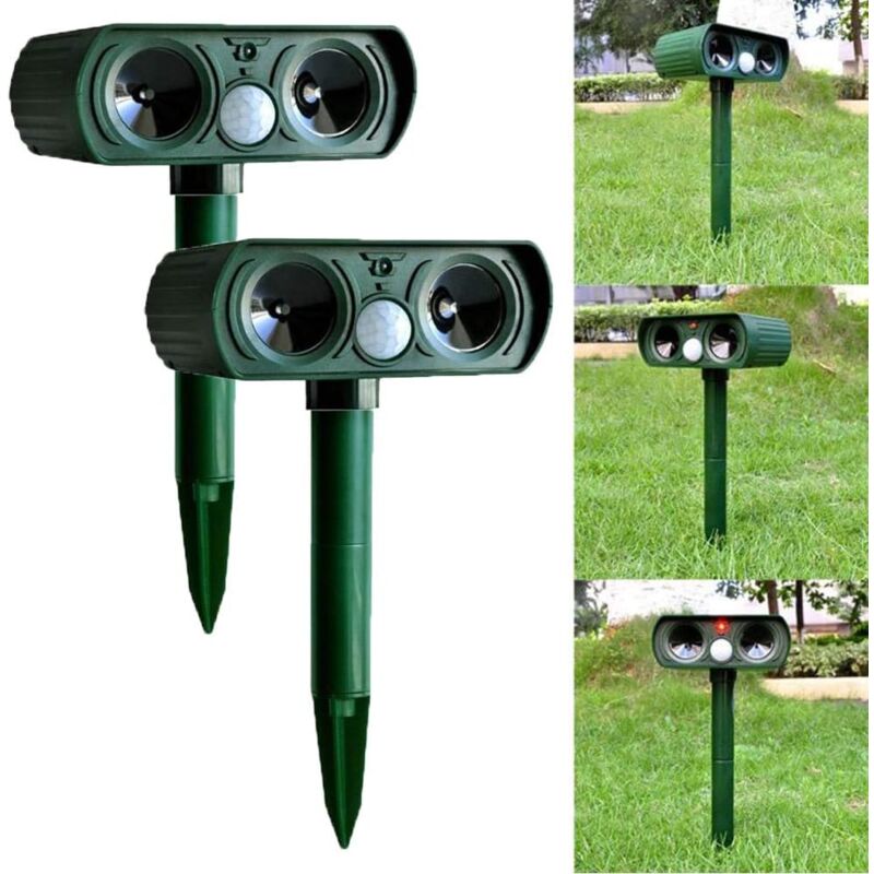 Ikodm - 2pcs Répulsif solaire à ultrasons pour chiens et chats, animaux renards, cerfs, rongeurs, capteur pir, fermes, jardin
