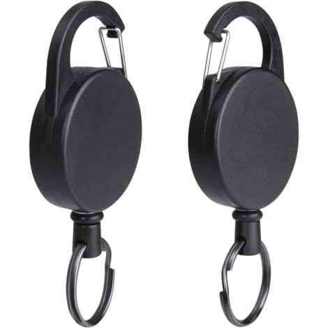 2PCS Retractable Key Ring - Black, Retractable Key Badge Holder, Key Chain Reel with 60cm Steel Wire, Retractable Key Badge Holder for Pants and Belts