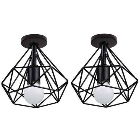 2PCS Retro Antique Ceiling Light Modern Ceiling Lights Metal Cage 20CM Chandelier Antique Ceiling Lamp Black For Bar Cafe Office