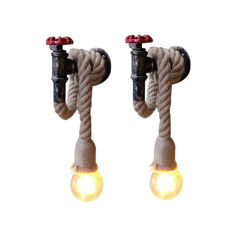 Axhup - 2pcs Rétro Applique Murale Industrielle en Métal et Corde de Chanvre Lampe Eclairage Décor