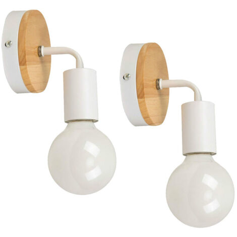 2PCS Rétro Lampe Murale Industrielle Métal Bois Applique Murale pour Salon Couloir Balcon Entrée Blanc