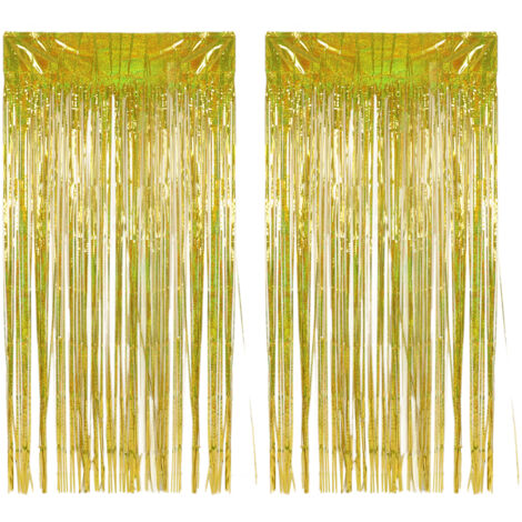 2pcs Rideau Franges Métallisé pour Décoration de Mariage, Anniversaire, Fête de Fiançailles, Doré