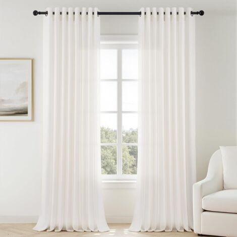 2pcs Rideau Lin Blanc 140x225cm, Voilage Translucide à Oeillets pour Salon Chambre Cuisine