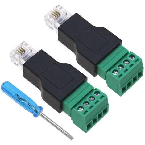 2pcs RJ11 Public à 4 Broches Connecteur de Ligne Téléphonique Femelle avec Tournevis à Boulon RJ11 Adaptateur de Borne à Vis Accessoires Électriques en Plastique