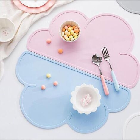 2pcs (rose + Bleu) Sets De Table En Silicone Pour Enfants, Tapis De Table Pour Tout-petits En Forme De Nuage Mignon Impermable Et Lavable Antidrap