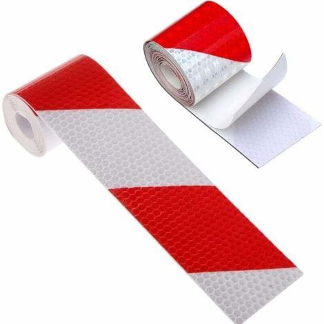 SUNXURY 2pcs Ruban Réfléchissant Avertissement De Sécurité Réfléchissant Autocollant Film Blanc Rouge, Fluorescent Bande de Sécurité Autocollant de pour la Visibilité de la Nuit 5cm x 3m