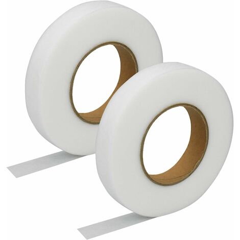 2PCS Ruban Thermocollant Blanc Ourlet 2cm x 64m, Bande Thermocollante Rapide Double Face pour Tissu Rideaux pour renforcer des v&ecirctements, Pantalons