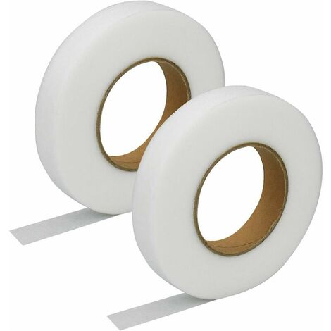 2PCS Ruban Thermocollant Blanc Ourlet 2cm x 64m, Bande Thermocollante Rapide Double Face pour Tissu Rideaux pour renforcer des v&ecirctements, Pantalons