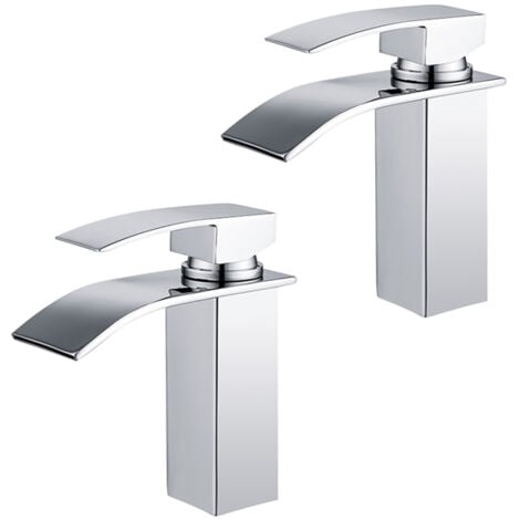 2PCS Rubinetto per Bagno a Cascata Miscelatore per Lavabo in Acciaio Inossidabile Cromato Rubinetto per Lavabo a due vie Design Moderno
