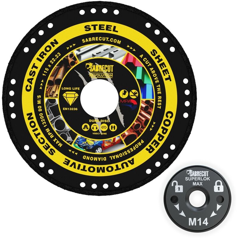 2pcs Sabrecut 115mm Vacuum Brazed Metal Cutting Disc & Quick Change Locking Nut Kit - VB115MEGRA
