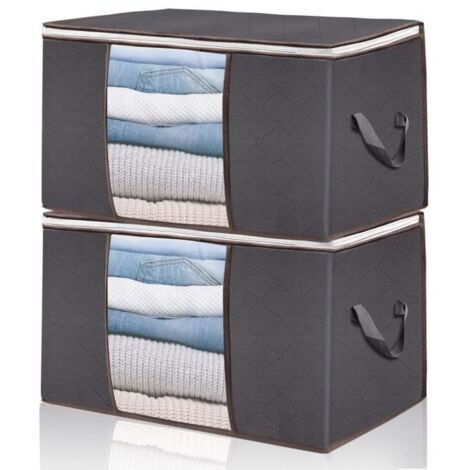 2PCS Sac de Rangement,Grande Housse De Rangement Sous le Lit, pour Oreillers de Vêtements de Couette(60x40x35cm, Gris)