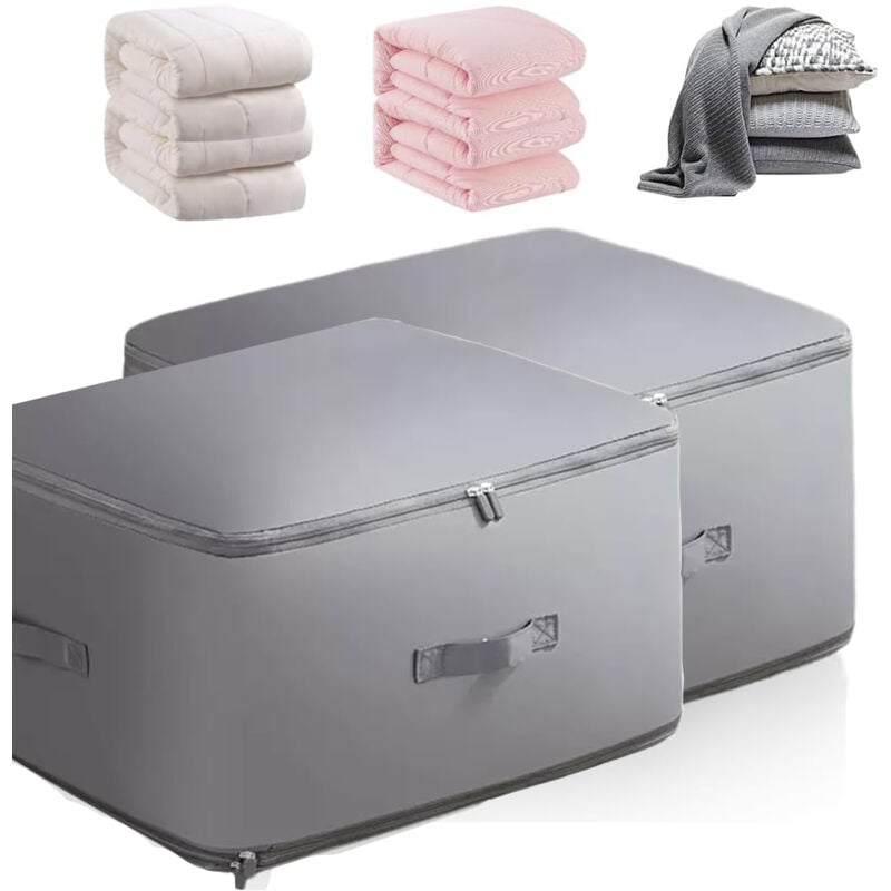 Freosen - 2pcs Sacs de Rangement Vêtement Couette Organisateur à auto-compression peu encombrant pour couettes couvertures Gris 60x54x42cm