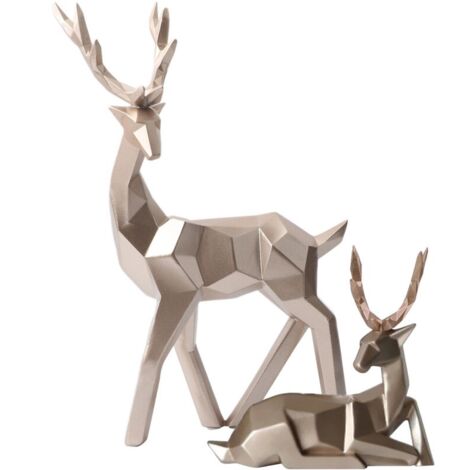 2pcs Sculpture de statue de cerf de résine moderne Décoration de cabinet de bureau à la maison (doré)
