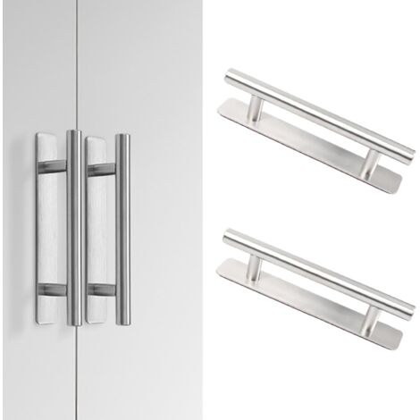 2PCS Self-Adhesive Aluminum Furniture Handle, 150mm Self-Adhesive Handles Kitchen Bedroom Sliding Door, Self-Adhesive Drawer Handle Sticker Door Knobs Pull (Silver)