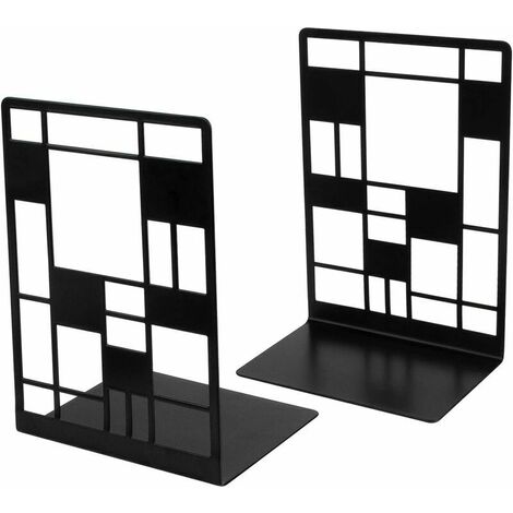 2Pcs Serre-livres, presse-livres en m��tal, serre-livres noirs, porte-livres antid��rapants, ��tag��res en m��tal, ��tag��res, ��tag��res pour enfants��treillis��