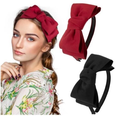2pcs Serre Tête Nœud Rouge et Noir,Bandeau Nœud Rouge et Noir,Accessoire de Cheveux Femmes Filles pour Fêtes,