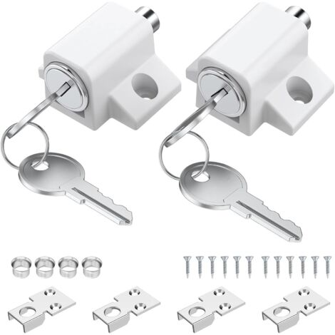 2pcs Serrure Baie Vitrée Coulissante Blanc,Alliage De Zinc,Fer,Cuivre,Avec Clés,Sécurité Maison