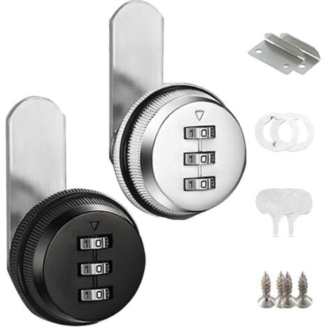 2Pcs Serrure Boite Aux Lettres. Serrure a Code. Verrou Placard. Serrures de Boîte 25mm. Verrou Porte. Serrure Code. Serrure Meuble. Serrure à Combinaison à 3 Chiffres（Argent Et Noir）