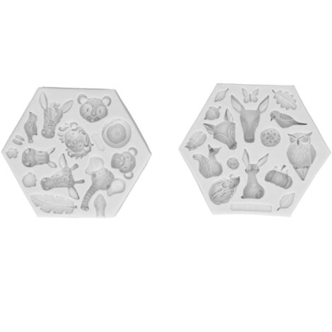 2Pcs/Set Animal Pattern Silicone Fondant Mold Chocolate Soap Cake Maker Mold Baking ToolGray