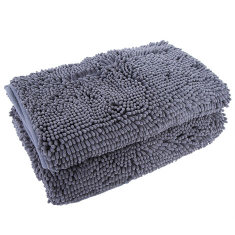 2pcs / set Chenille Anti-slip Water Absorbent Non-slip Mat Bathroom Living Room (Dark Gray)