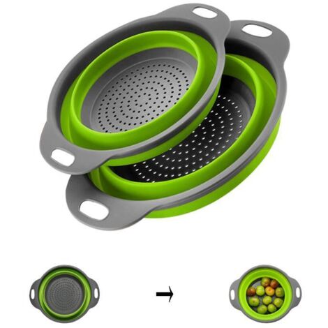2PCS / Set Forme Ronde en Silicone Pliable Passoire légumes Basket Passoire