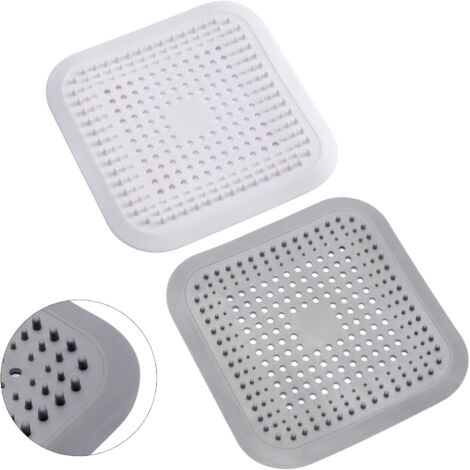 2Pcs Silicone Attrape Cheveux Douche avec Ventouse, Protection de Drain Filtre Evier, Universel Filtre à Cheveux pour Salle de Bain, Baignoire, Cuisine (Blanc + Gris)
