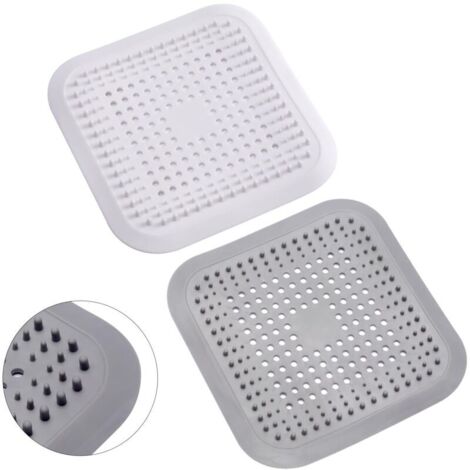 2Pcs Silicone Attrape Cheveux Douche avec Ventouse, Protection de Drain Filtre Evier, Universel Filtre à Cheveux pour Salle de Bain, Baignoire, Cuisine (Blanc + Gris)