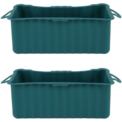2PCS Silicone Grease Drip Pan for Blackstone Griddle Reusable Rectangular Grease Catcher Cup Liner for Camping Barbeque Dark Green