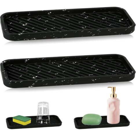 2pcs Silicone Organizer, Silicone Sink Organizer for Storing Sponges, Dishwashing Products, Dishes, Soap, Brushes (Black)