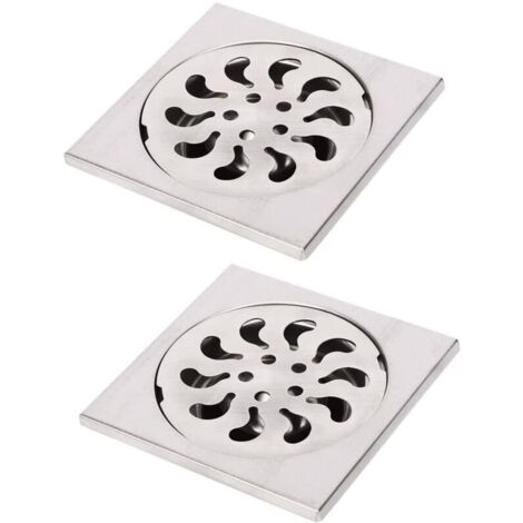 2pcs Siphon de Sol Acier Inoxydable, Grille de Douche Carrée Filtre de Douche Drain de Douche Attrape Cheveux pour Salle de Bain, 90x90x30mm