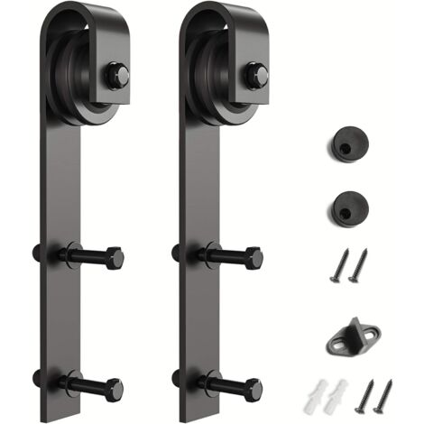 2Pcs Sliding Barn Door Hardware Brackets (Black) (J-Shaped Brackets)