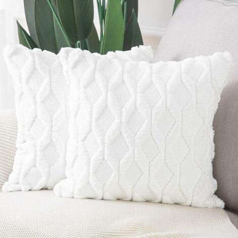 2pcs Soft Plush Short Wool Velvet Pillowcase For Sofa Bedroom 18x18 Inch (Pillowcase Only)  White